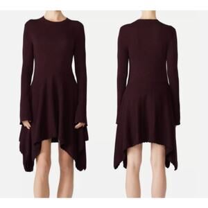 (XS) $575 See By Chloe Purple Knit Dress Asymmetrical Hem Bell Sleeve Size XS